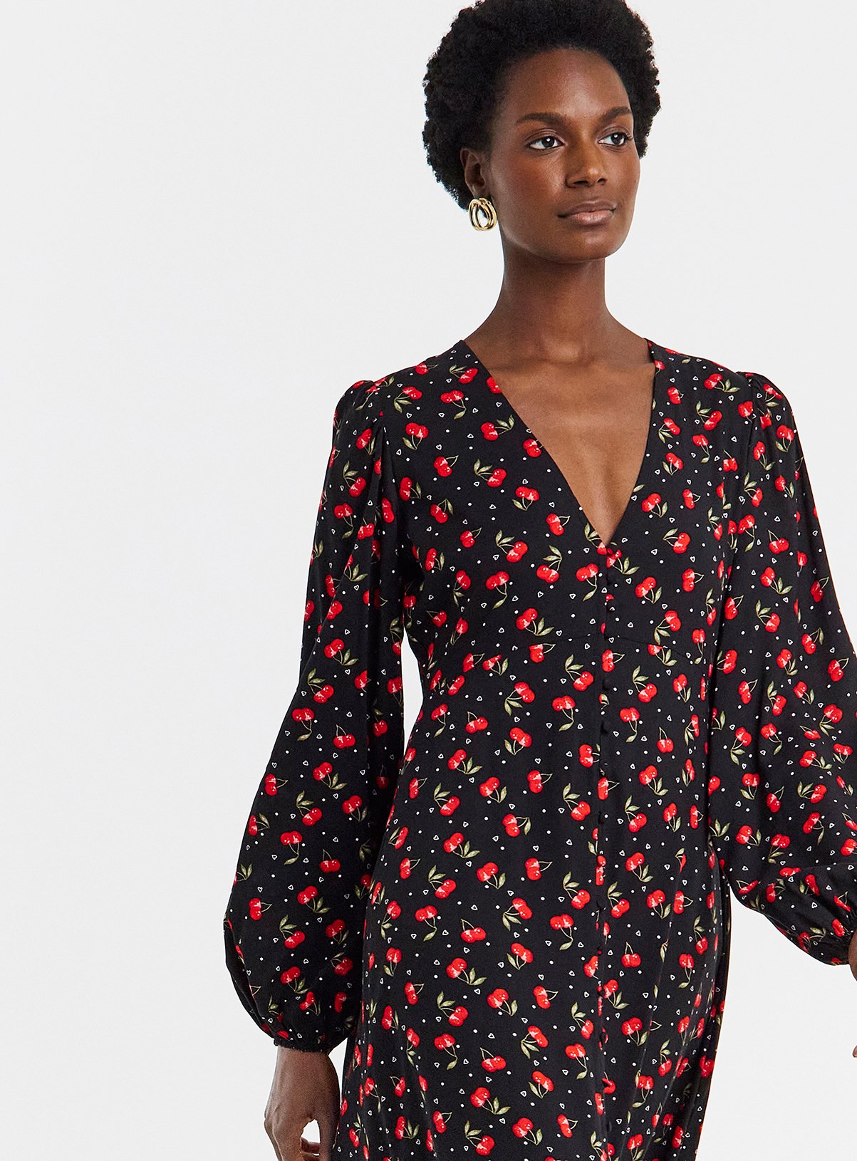 JD WILLIAMS Button Through Cherry Print Tea Dress 8 - Image 3 thumbnail